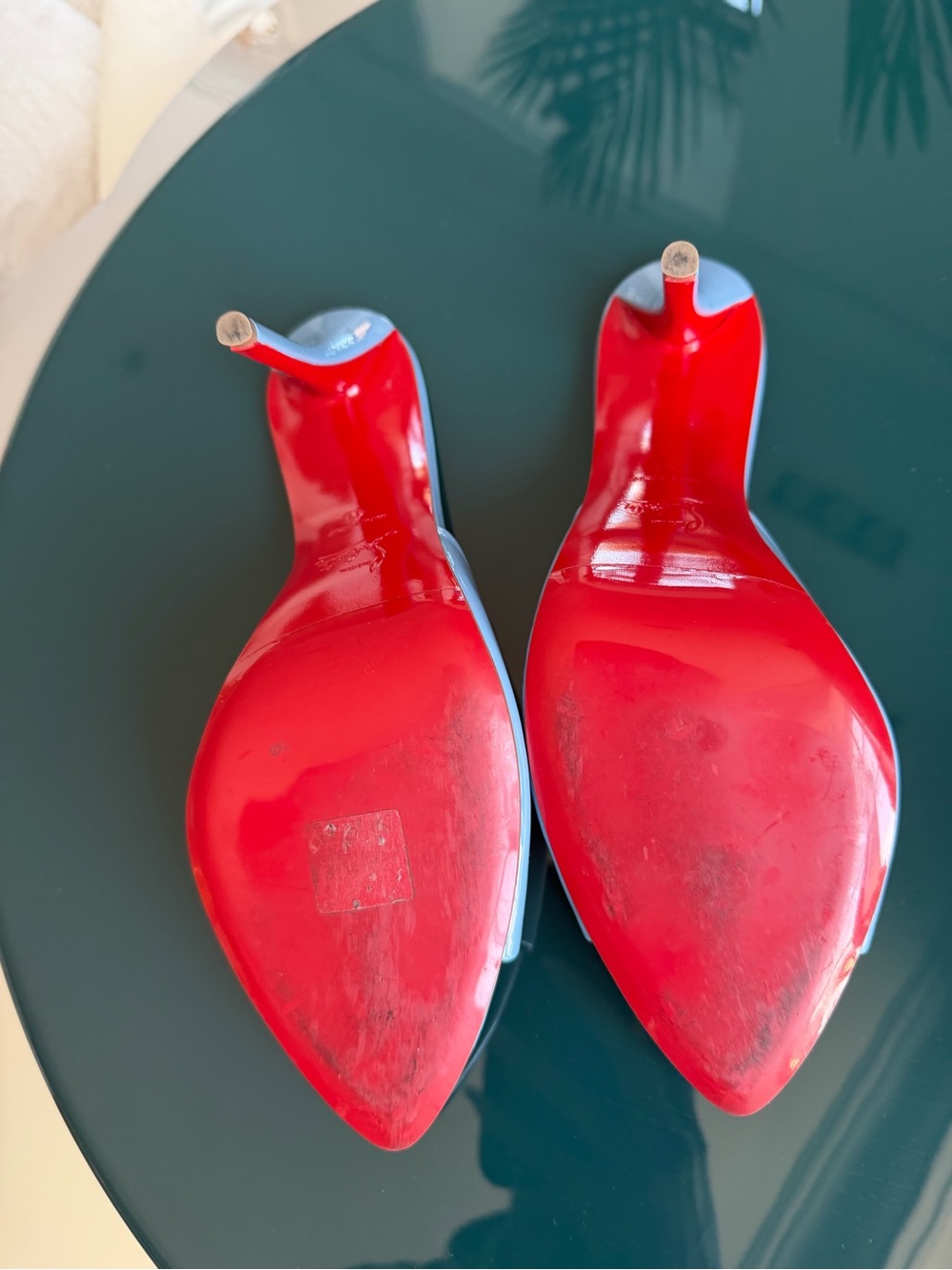 Christian Louboutin Light Blue Patent Leather Slide Mules with Red Heel - Picture 8 of 8